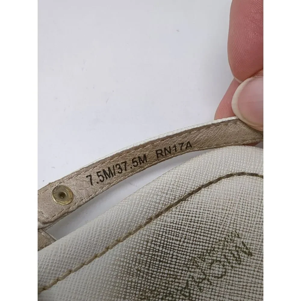 Michael‎ Kors Thong Sandals Leather Flat Big MK Logo Leather White Women's 7.5 M